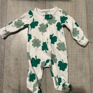 Carter's White and Green Clover Footie